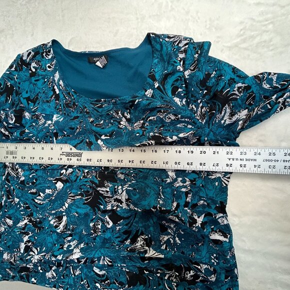 Alfani Womens Plus Size 3X Blue Black Floral Layered Tunic Top 3/4 Sleeve Casual - Picture 6 of 8